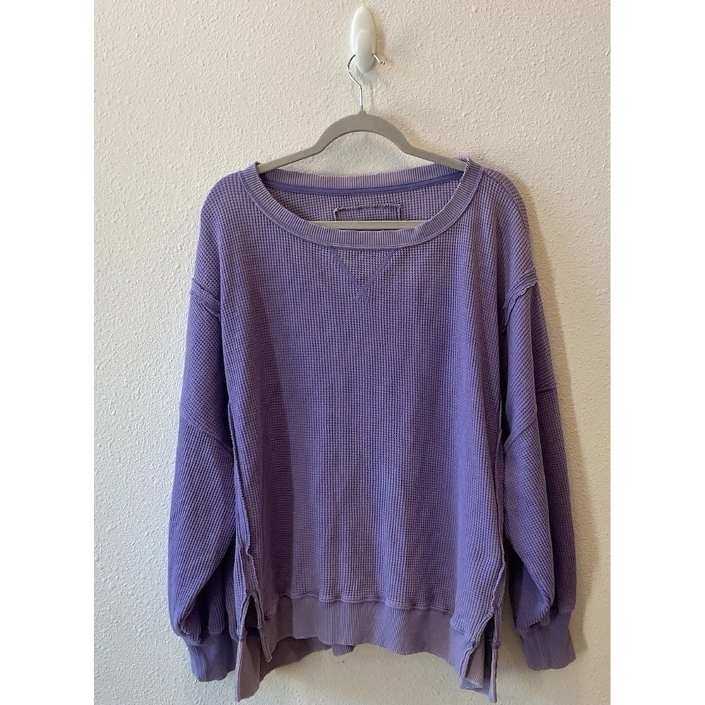 American Eagle This Feels Seriously Lived In Waffle Top Large  Purple Oversized